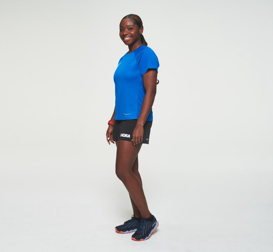 Hoka One One Tops Womens Blue - Performance Short Sleeve - 08674XSCT